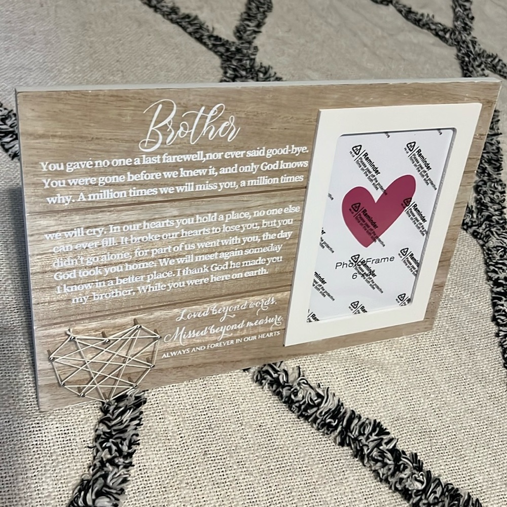 New in box Brother Memorial Picture Frame Holds 4x6 overall approx 11.5 x 8